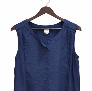 Merona Navy Sleeveless Open Lace Button Down Blouse Sz Lg